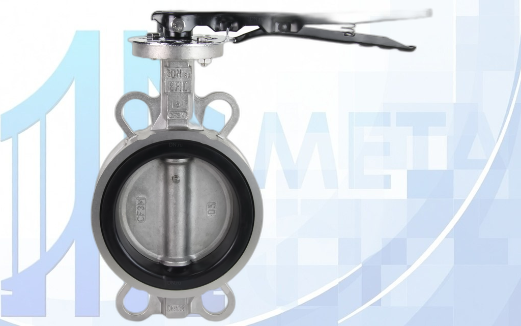 1_zatvor__316_316l_nbr_du125_ru16_l_uplotnenie_nbr_s_ruchkoj Дисковый поворотный затвор Ду125 Ру16 квадрат 14х14, F07 вес-5,2