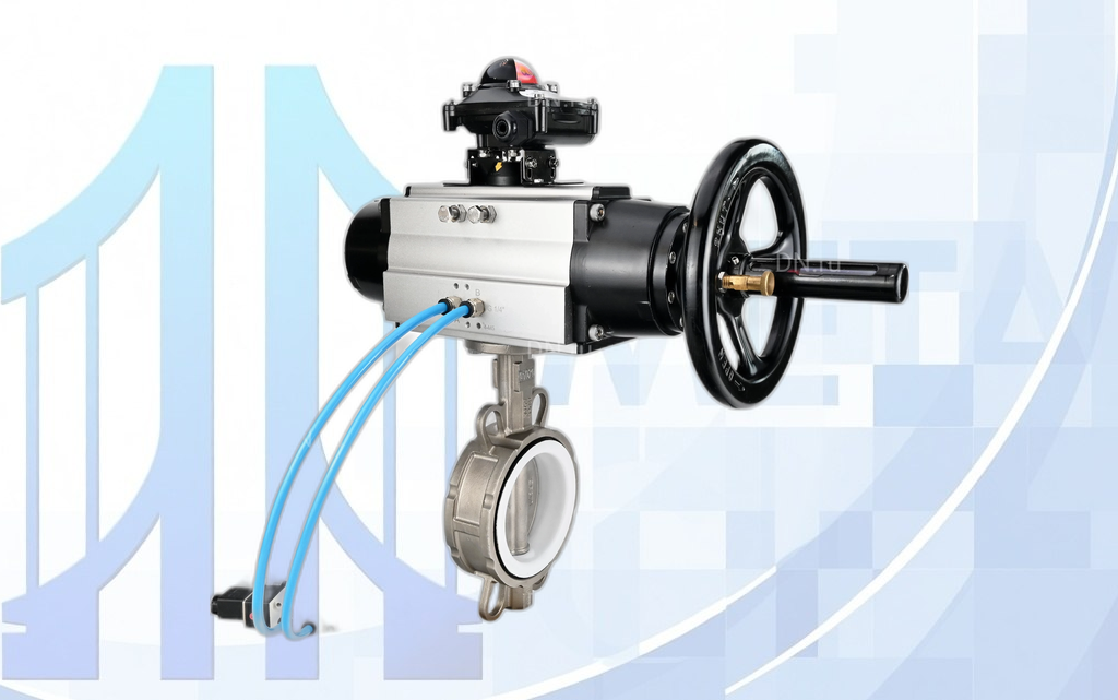 316l-316l-ptfe-pa-da-105-1-4v320-08-ac220v-apl-210n-dn-1 Дисковый поворотный затвор Ду100 Ру16 с пневмопр. PA-DA-105-1 2-го действия, с пневмораспр. 4V320-08 220В, с БКВ APL-210N вес-14,52