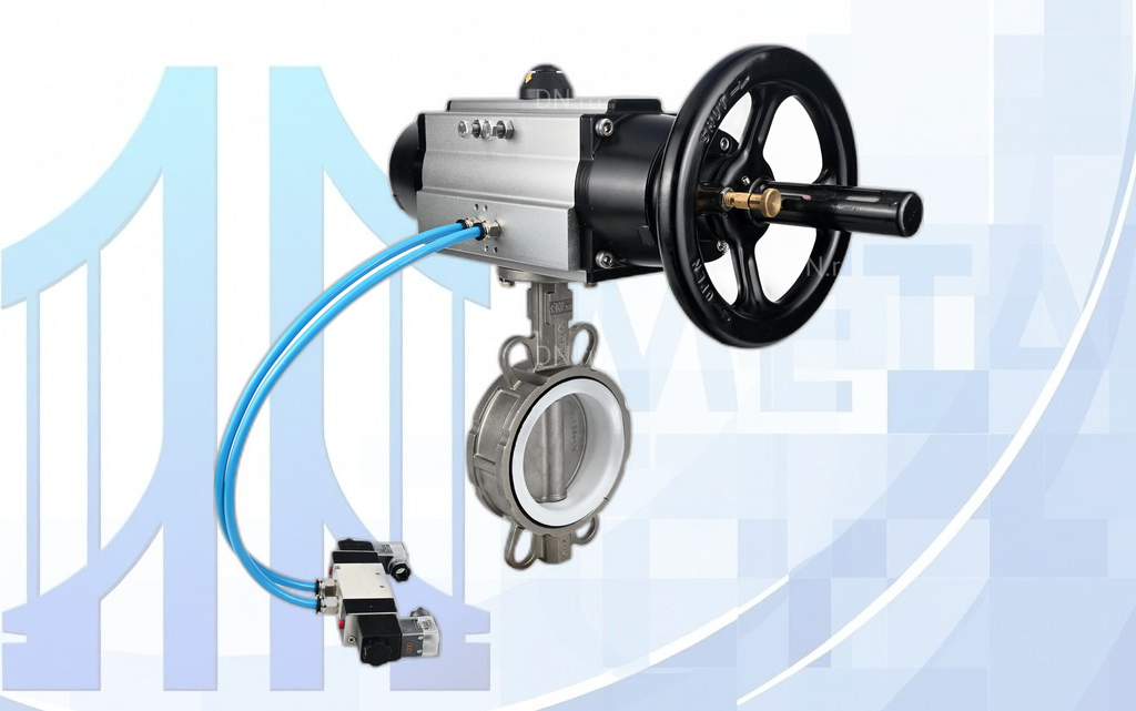 316l-316l-ptfe-pa-da-105-1-4v320-08-ac220v-dn-1 Дисковый поворотный затвор Ду100 Ру16 с пневмопр. PA-DA-105-1 2-го действия, с пневмораспр. 4V320-08 220В вес-14,3