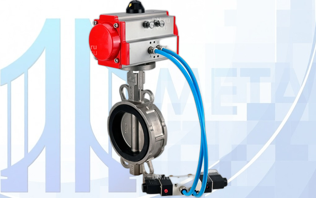 Дисковый поворотный затвор Ду100 Ру16 с пн/пр. PA-SA-130 и пн/распр. 4V320-08 220В вес-15,4