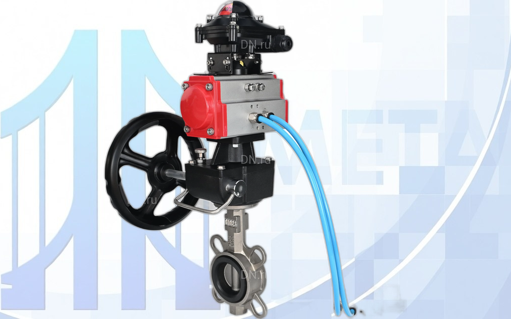 Дисковый поворотный затвор DN250 PN16 с п/п PA-DA-140, с пневмораспр. 4V320-08 220В, с БКВ APL-210N, с ручн. дубл. MON4-1200-T54-ISO вес-45,42