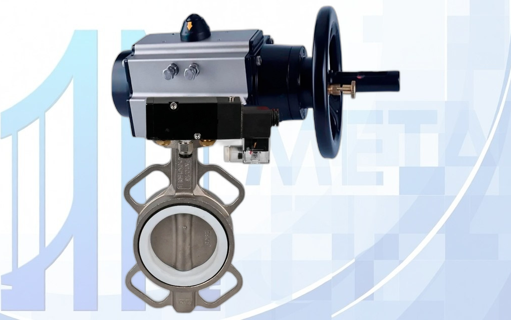 Дисковый поворотный затвор DN150 PN16 с пн/пр PA-DA-105-1 2-го действия, с пн/распр. 4V320-08 220В вес товара-16,8