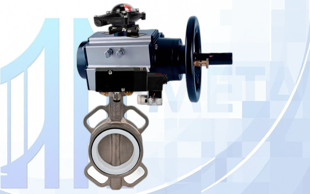 Дисковый поворотный затвор DN150 PN16 с пн/пр PA-DA-105-1 2-го действия, с пн/распр. 4V320-08 220В, с БКВ APL-210N вес товара-17,02