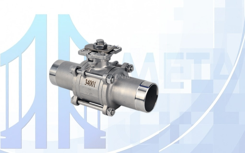 Кран шаровой BV3131P(3pc)-FP-W-ISO-H LONG Ду10 Ру63 полнопроходной, трехсоставной, PTFE, под приварку, с рукояткой