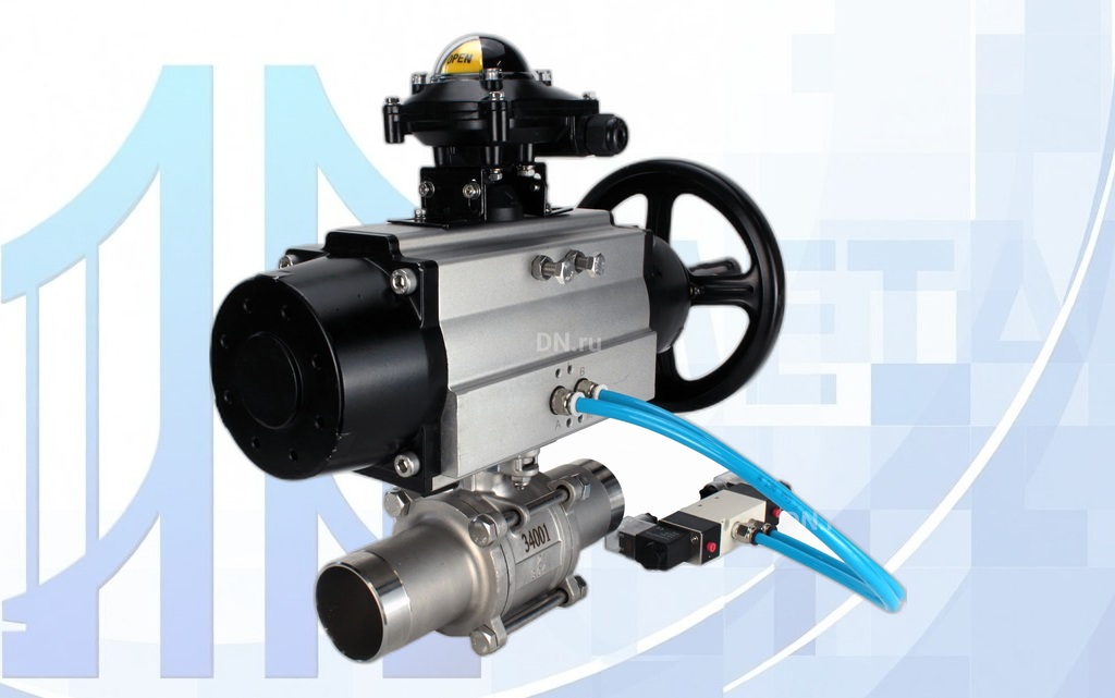 bv3131p-3pc-fp-w-iso-h-long-pa-da-105-1-4v320-08-220v-apl-210n-001 Кран шаровой BV3131P(3pc)-FP-W-ISO-H LONG Ду100 Ру16 полнопроходной, с пневмоприводом PA-DA-105-1, 4V320-08 NAMUR AC220V и БКВ APL-210N