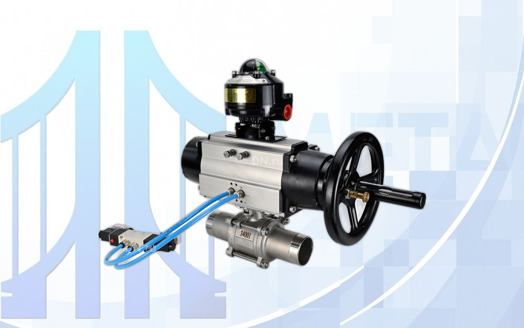 bv3131p-3pc-fp-w-iso-h-long-pa-da-105-1-4v320-08-220v-apl-510n-ex-001 Кран шаровой BV3131P(3pc)-FP-W-ISO-H LONG Ду100 Ру16, полнопроходной, трехсоставной, под приварку, с пневмоприводом PA-DA-105-1, с 4V320-10 220В, БКВ APL-510N Ex