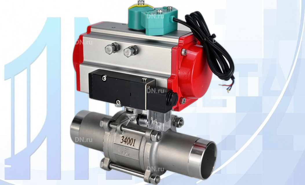 Кран шаровой BV3131P(3pc)-FP-W-ISO-H LONG Ду10 Ру63 полнопроходной, с пневмоприводом PA-DA-052, 4М310-08 220В NAMUR и магнитным переключателем ALS200D