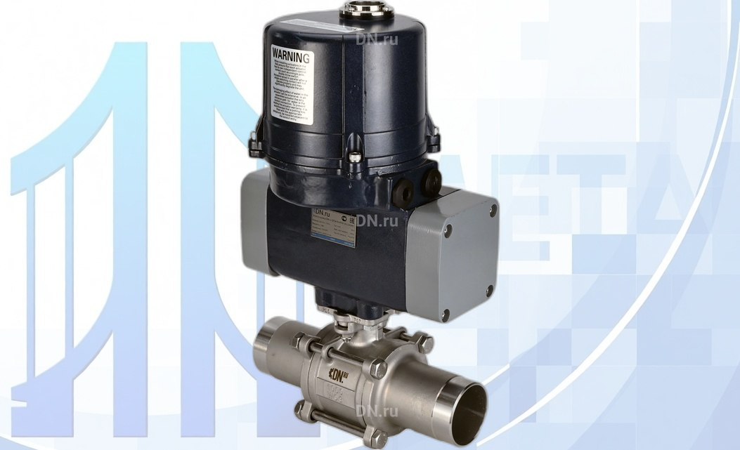 Кран шаровой BV3131P(3pc)-FP-W-ISO-H LONG Ду10 Ру63 полнопроходной, с электроприводом четвертьоборотным QTSA-N-003EM-O0-220VAC с пружинным возвратом