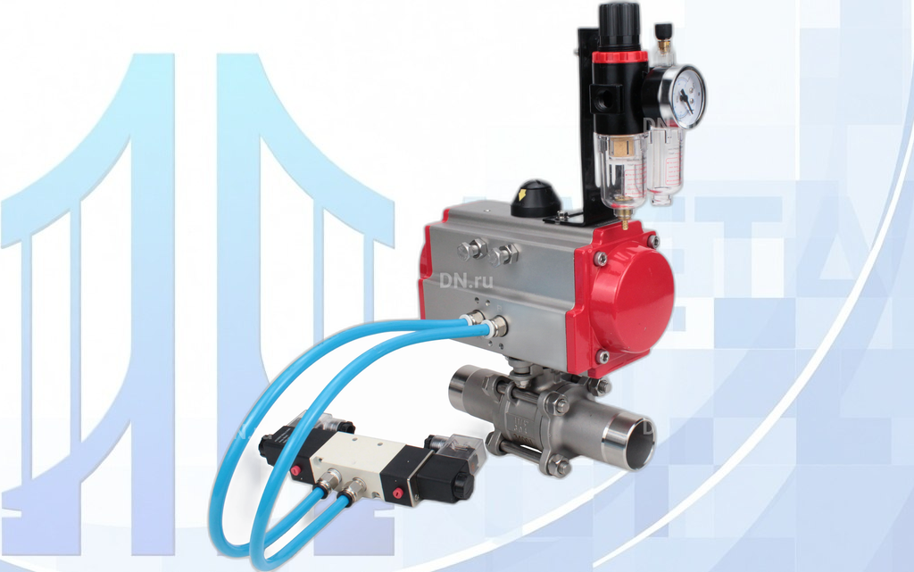 Кран шаровой BV3131P(3pc)-FP-W-ISO-H LONG Ду10 Ру63 полнопроходной, нерж.сталь 304, под приварку, с пневмоприводом PA-DA-052, 4V320-08 NAMUR AC220V и БПВ AFC2000