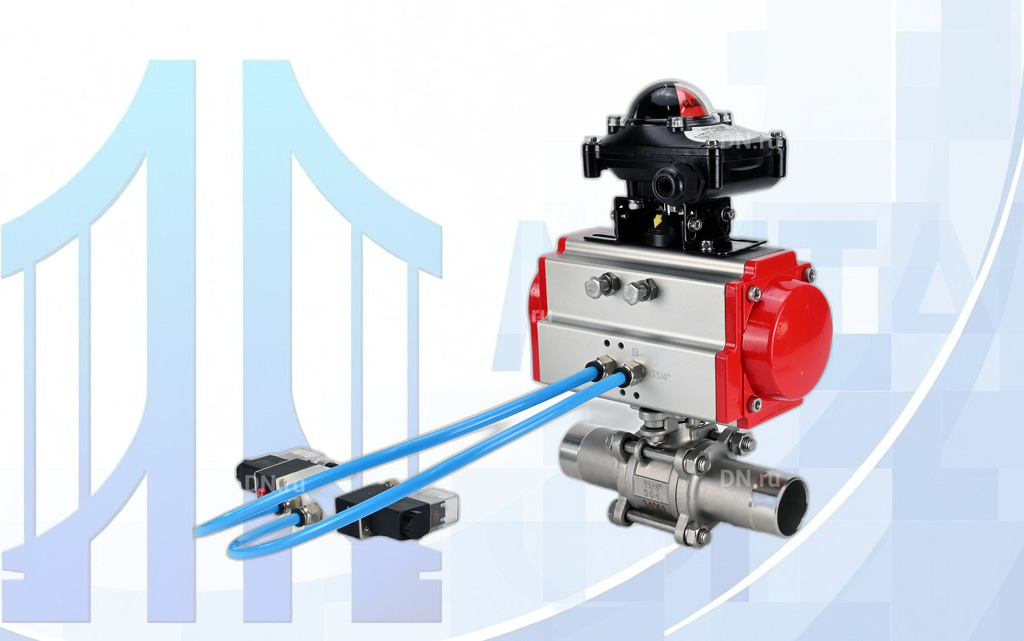 Кран шаровой BV3131P(3pc)-FP-W-ISO-H LONG Ду10 Ру63 полнопроходной, нерж.сталь 304, под приварку, с пневмоприводом PA-DA-052, 4V320-08 NAMUR AC220V и БКВ APL-210N