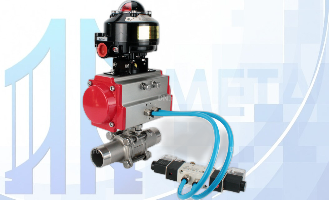 Кран шаровой BV3131P(3pc)-FP-W-ISO-H LONG Ду10 Ру63 полнопроходной, под приварку, с пневмоприводом PA-SA-052, 4V320-08 220В и БКВ APL-510N EX
