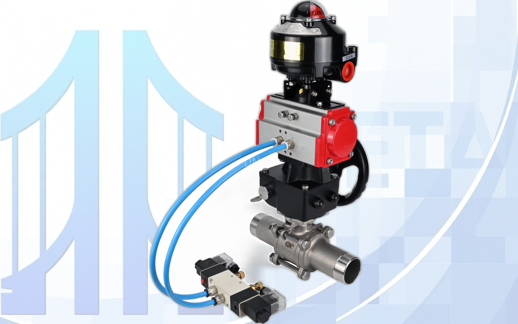 Кран шаровой BV3131P(3pc)-FP-W-ISO-H LONG Ду10 Ру63, под приварку, с пневмоприводом PA-DA-052, 4V320-08 NAMUR AC220V, БКВ APL-510N EX, MON1-250-T26-ISO