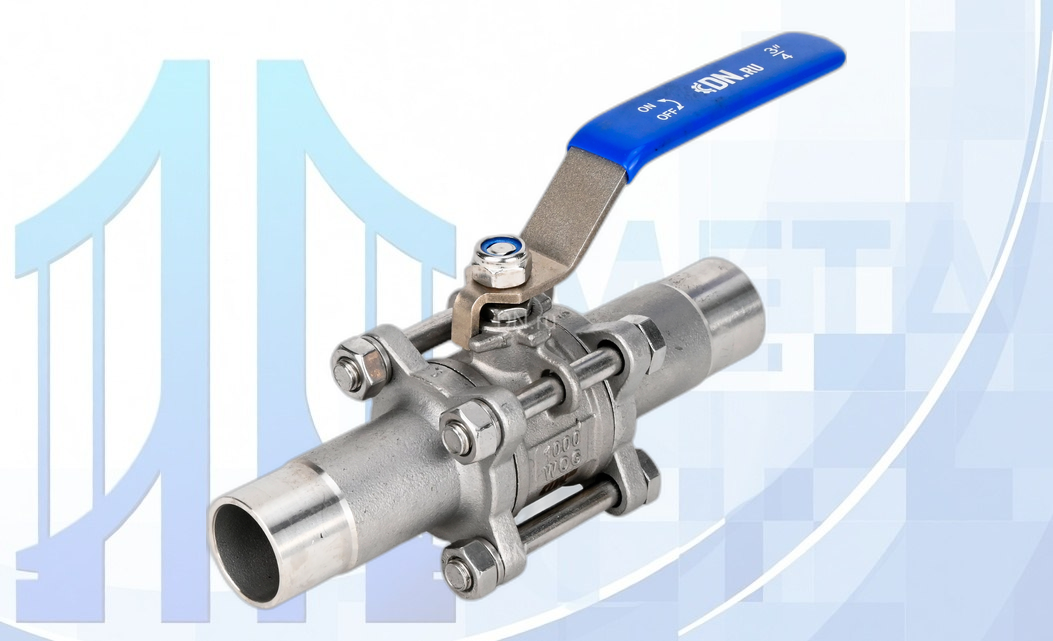 Кран шаровой BV3131P(3pc)-FP-W-H LONG Ду10 Ру63, полнопроходной, трехсоставной, PTFE, под приварку, с рукояткой