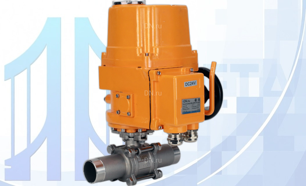 Кран шаровой BV3131P(3pc)-FP-W-ISO-H LONG Ду25 Ру63 полнопроходной, с 1/4-оборотным электроприводом взрывозащищенным QT-EX-010EM-O2-24VDC-У1 24В