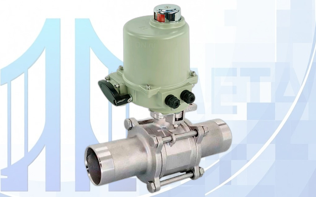 Кран шаровой BV3131P(3pc)-FP-W-ISO-H LONG Ду10 Ру63 полнопроходной, PTFE, под приварку, с 1/4-оборотным электроприводом ГЗ-ОФ-9/6 К 220В