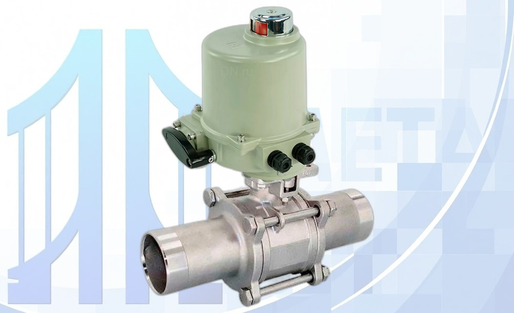 Кран шаровой BV3131P(3pc)-FP-W-ISO-H LONG Ду10 Ру63 полнопроходной, PTFE, под приварку, с 1/4-оборотным электроприводом ГЗ-ОФ-9/6 К 220В