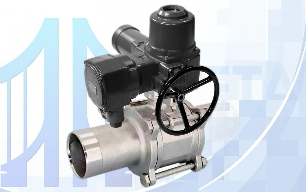 Кран шаровой BV3131P(3pc)-FP-W-ISO-H LONG Ду100 Ру16 полнопроходной, PTFE, под приварку, с 1-оборотным электроприводом взрывозащищенным ГЗ-ОФВ-200/15 380В