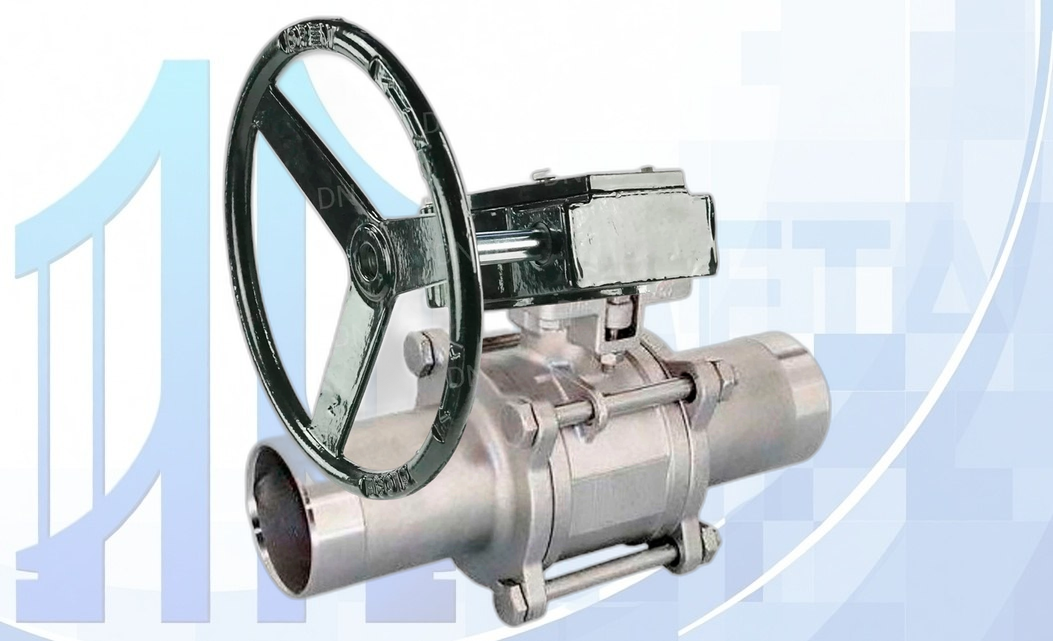 Кран шаровой BV3131P(3pc)-FP-W-ISO-H LONG Ду125 Ру16 полнопроходной, PTFE, под приварку, с редуктором четвертьоборотным RDN RQN5-500Z-T30
