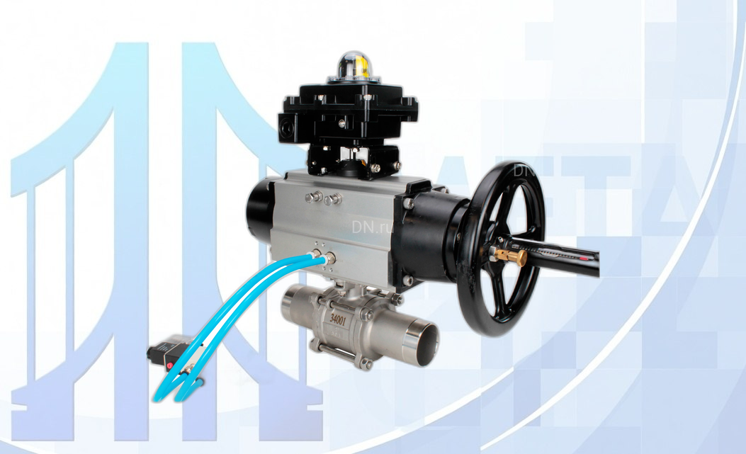 Кран шаровой BV3131P(3pc)-FP-W-ISO-H LONG Ду100 Ру16, полнопроходной, трехсоставной, под приварку, с пневмоприводом PA-DA-105-1, с 4V320-10 220В, БКВ APL-410N Ex