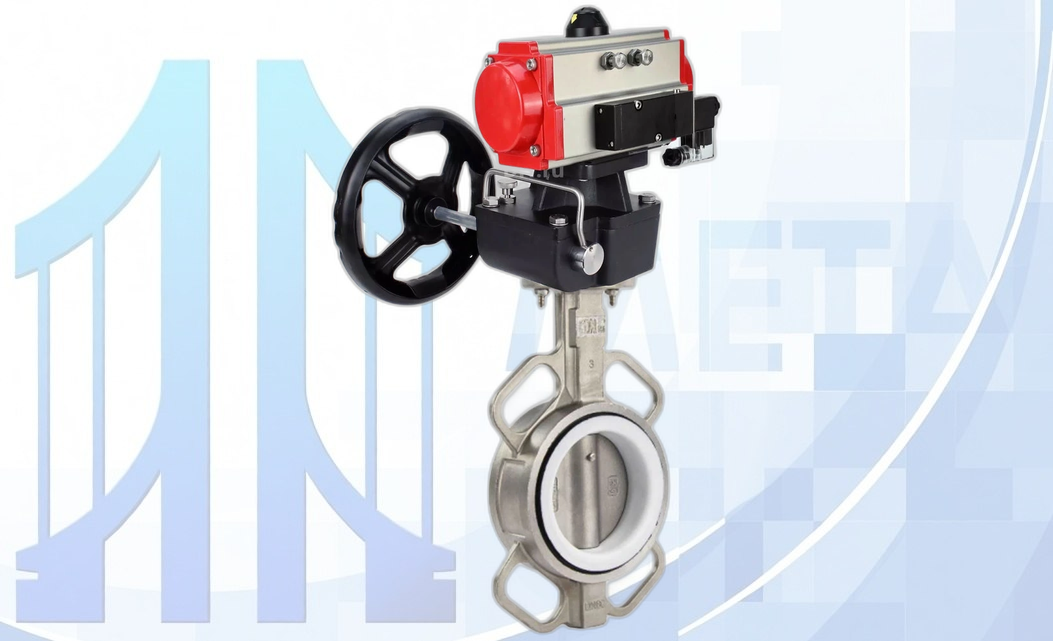 Дисковый поворотный затвор DN250 PN16 с п/п PA-DA-140, с пневмораспр. 4V320-10 220В, ручн. дубл. MON4-1200-T54-ISO вес-45,2