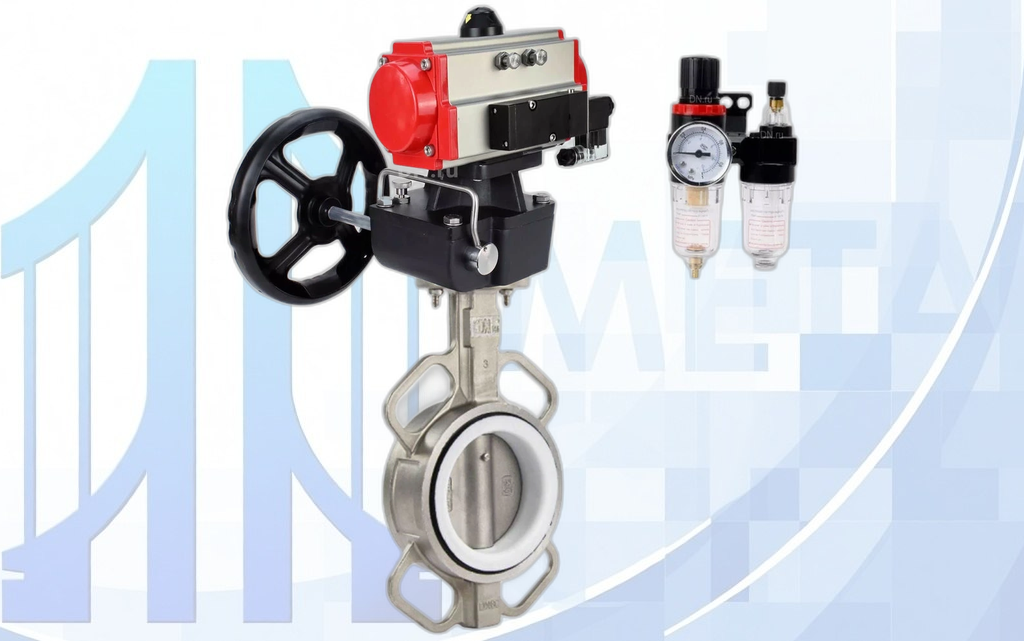 Дисковый поворотный затвор DN250 PN16 с п/п PA-DA-140, с пневмораспр. 4V320-08 220В, ручн. дубл. MON4-1200-T54-ISO, БПВ AFC2000 вес-45,595