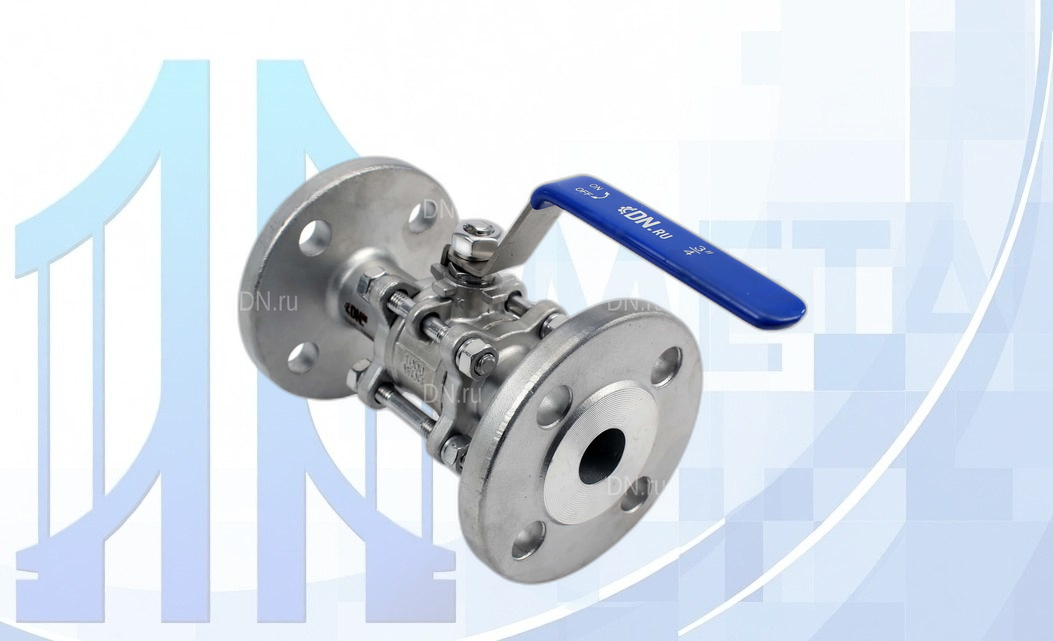 Кран шаровой BV3131P(3pc)-FP-F-H Ду100 Ру16, полнопроходной, трехсоставной, сталь 304, PTFE, фланцевый с рукояткой