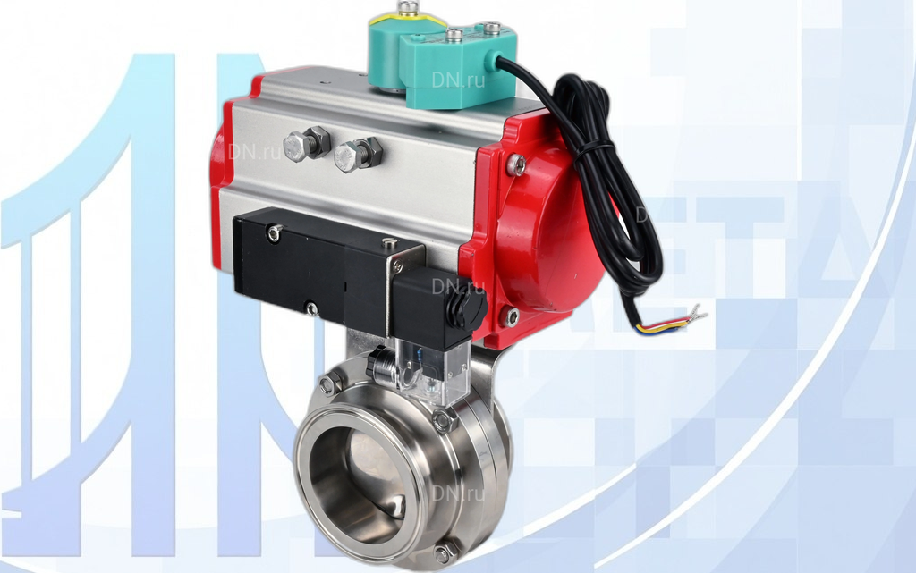 wbv3131e-2w-c-h--08-24v-als200d-001 Дисковый поворотный затвор Ду100 Ру10 с пневмопр. PA-SA-083, пневмораспр. 4M310-08 220В NAMUR и магнитным переключателем ALS200D вес-7,67