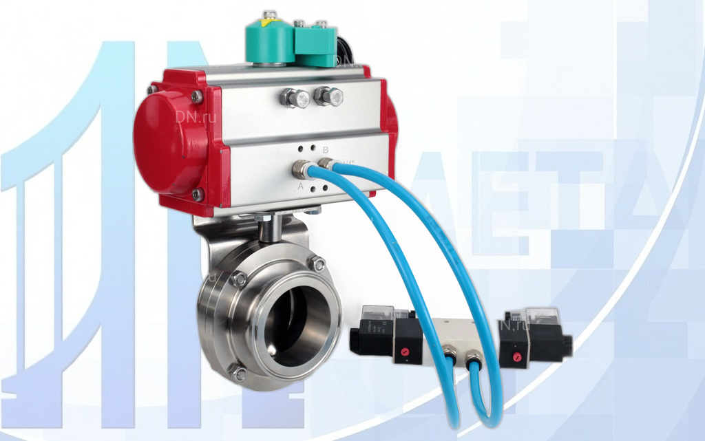 wbv3131e-2w-c-h-pa-da-4v320-08-220v-als200d-001 Дисковый поворотный затвор Ду100 Ру10 с пневмопр. PA-SA-083, пневмораспр. 4V320-08 220В и магнитным переключателем ALS200D вес-8,42