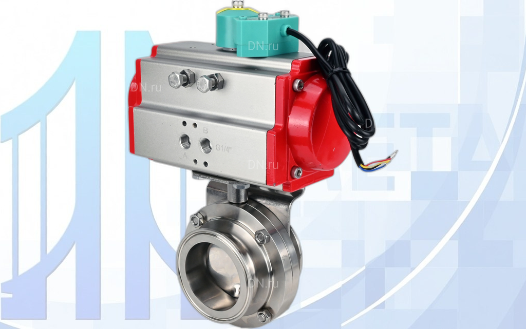 wbv3131e-2w-c-h-pa-da-als200d-001 Дисковый поворотный затвор Ду100 Ру10 с пневмопр. PA-SA-083 и магнитным переключателем ALS200D вес-7,32