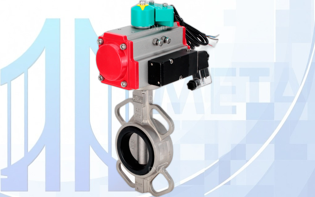 wbv3131e-2w-fb-h--08-220v-als200d-dn-1 Дисковый поворотный затвор Ду100 Ру16 с пневмопр. PA-DA-083, пневмораспр. 4М310-08 220В NAMUR и магнитным переключателем ALS200D вес-7,76