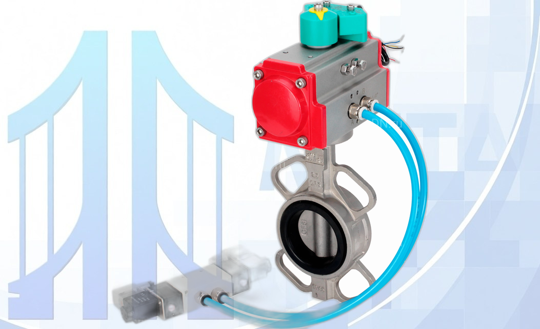 Дисковый поворотный затвор Ду100 PN16 с п/п PA-DA-083, пневмораспр. 4V320-08 220В и магнитным переключателем ALS200D вес-8,74