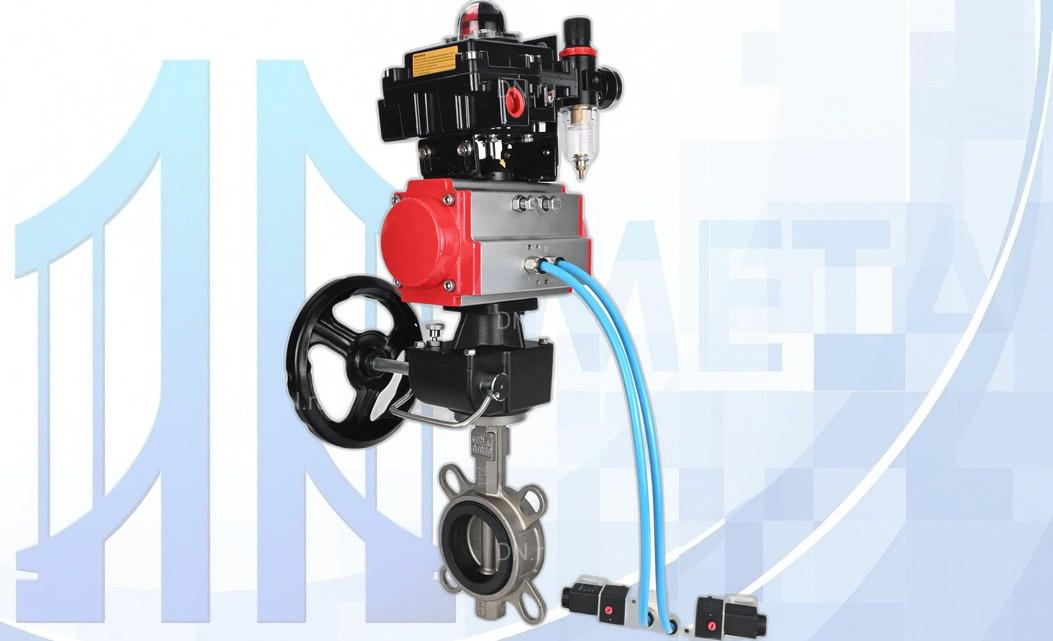 Дисковый поворотный затвор Ду100 PN16 с п/п PA-DA-083, пневмораспр. 4V320-08 220В, БКВ APL-410N EX, ручн. дубл. MON2-450-T28-ISO и БПВ AFC2000 вес-14,695