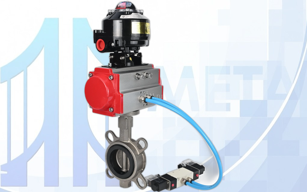 Дисковый поворотный затвор Ду100 PN16 с п/п PA-DA-083, пневмораспр. 4V320-08 220В и БКВ APL-510N EX вес-10,5