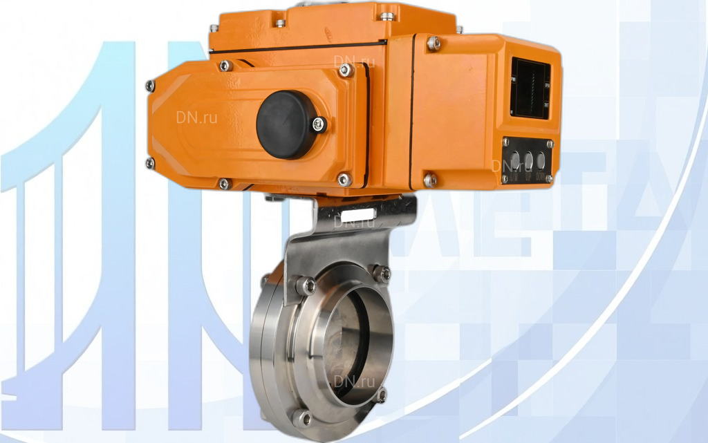 Дисковый поворотный затвор Ду100 Ру10 с эл/пр. QT-N-005EM-A1-220VAC-У1 c датчиком обратной связи и входным управляющим сигналом 4-20мА HARK вес-7,18