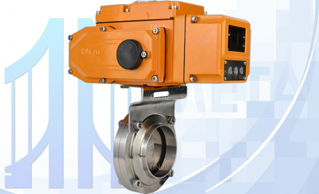 Дисковый поворотный затвор Ду100 Ру10 с эл/пр. QT-N-005EM-A1-220VAC-У1 c датчиком обратной связи и входным управляющим сигналом 4-20мА HARK вес-7,18