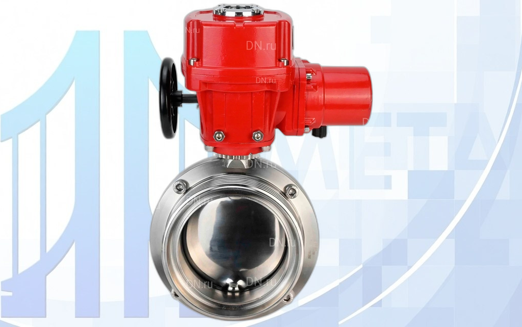 Дисковый поворотный затвор Ду100 PN10 с электропр. QT-EX-005M-O2-220VAC-У1 с моментной муфтой и штурвалом вес-11,18