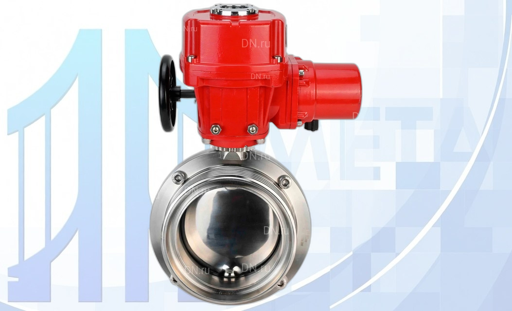 Дисковый поворотный затвор Ду100 PN10 с электропр. QT-EX-005M-O2-380VAC-У1 с моментной муфтой и штурвалом вес-11,18