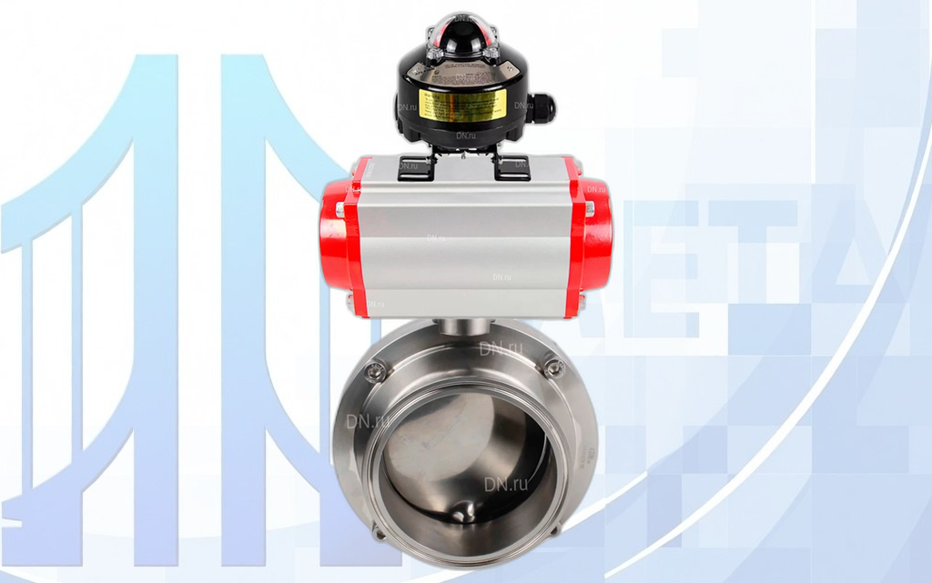 wbv3131x-2w-c-h-pa-da-apl510n-big Дисковый поворотный затвор кламповый Ду100 Ру10 с пневмопр. PA-DA-065 и БКВ APL-510N EX вес-7,38