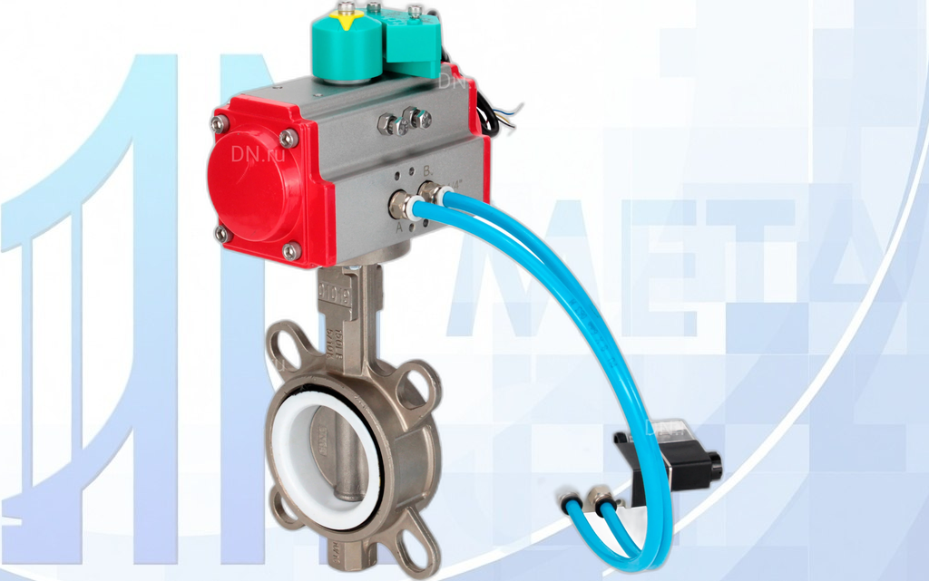 Дисковый поворотный затвор Ду100 Ру16 с пн/пр PA-DA-105, пн/распр. 4V320-08 220В и магнитным переключателем ALS200D вес-12,24