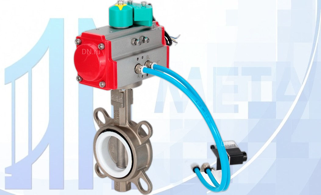 Дисковый поворотный затвор Ду100 Ру16 с пн/пр PA-DA-105, пн/распр. 4V320-08 220В и магнитным переключателем ALS200D вес-12,24