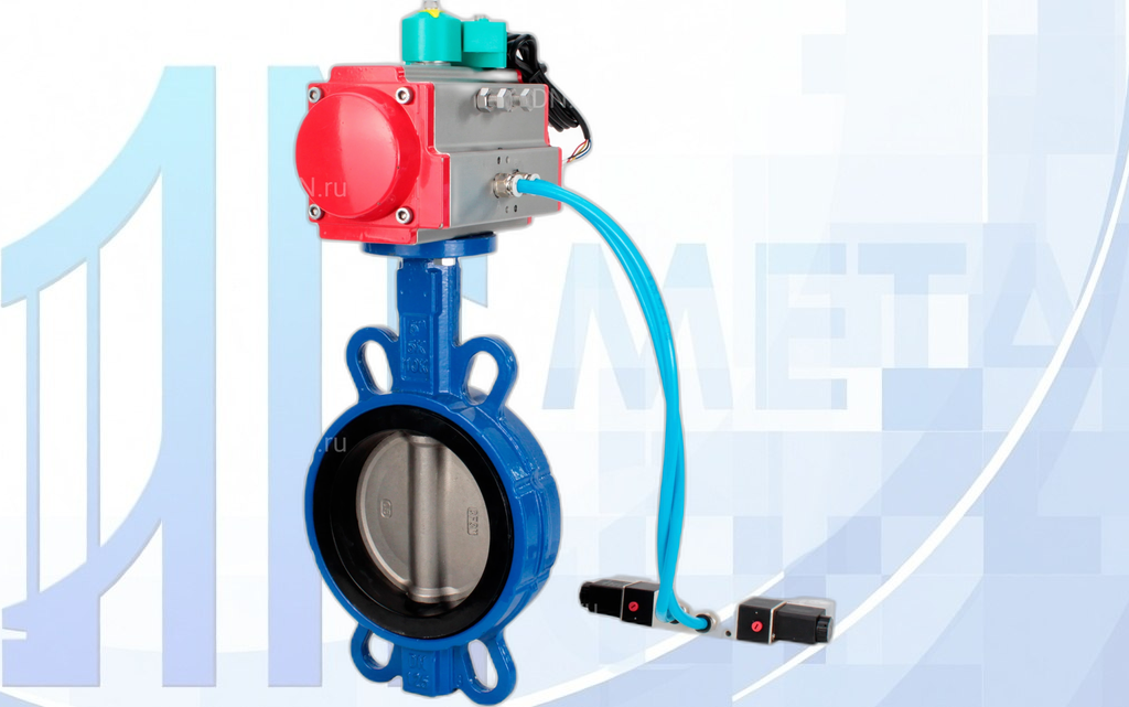 Дисковый поворотный затвор DN125 PN16 с пн/пр PA-DA-105, пн/распр. 4V320-08 220В и магнитным переключателем ALS200D вес товара-13,34