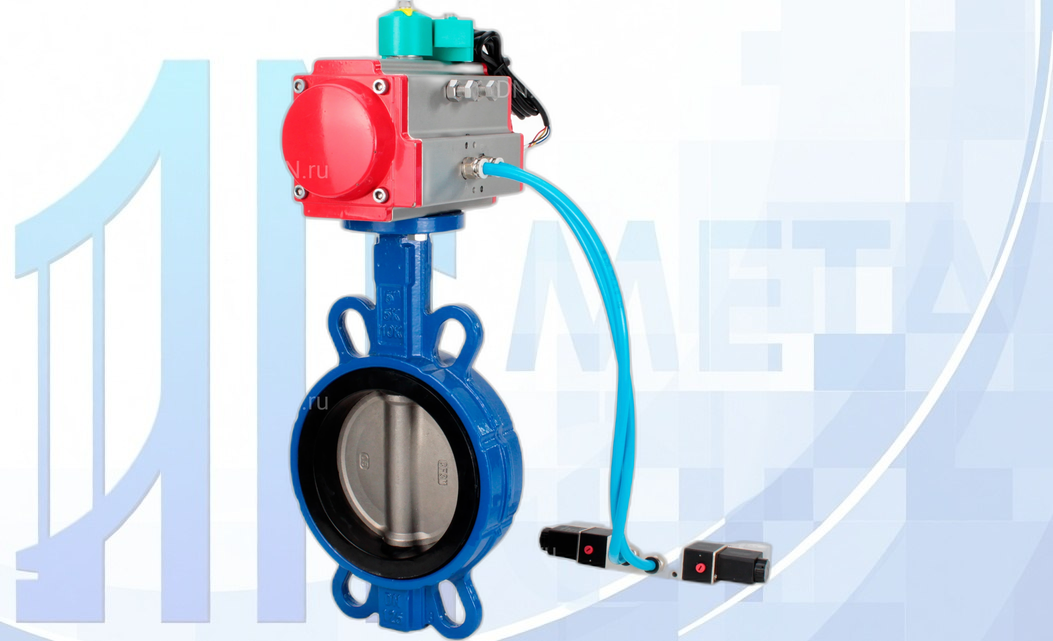 Дисковый поворотный затвор DN125 PN16 с пн/пр PA-DA-105, пн/распр. 4V320-08 220В и магнитным переключателем ALS200D вес товара-13,34