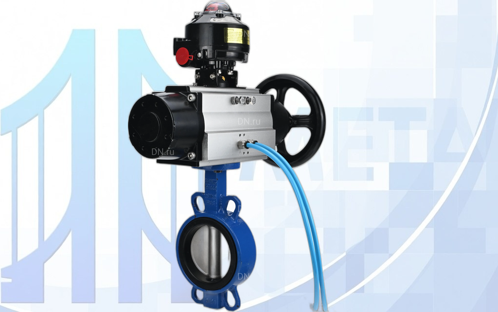 Дисковый поворотный затвор DN150 PN16 с пн/пр PA-DA-105-1 2-го действия, с пн/распр. 4V320-08 220В, с БКВ APL-510N EX вес товара-18,6