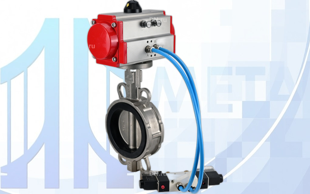 Дисковый поворотный затвор DN250 PN16 с п/п PA-DA-140 2-го действия, с пневмораспр. 4V320-08 220В вес-31,5