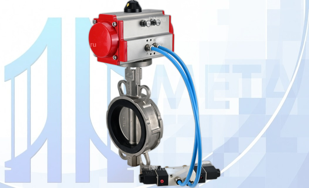 Дисковый поворотный затвор DN250 PN16 с п/п PA-DA-140 2-го действия, с пневмораспр. 4V320-08 220В вес-31,5