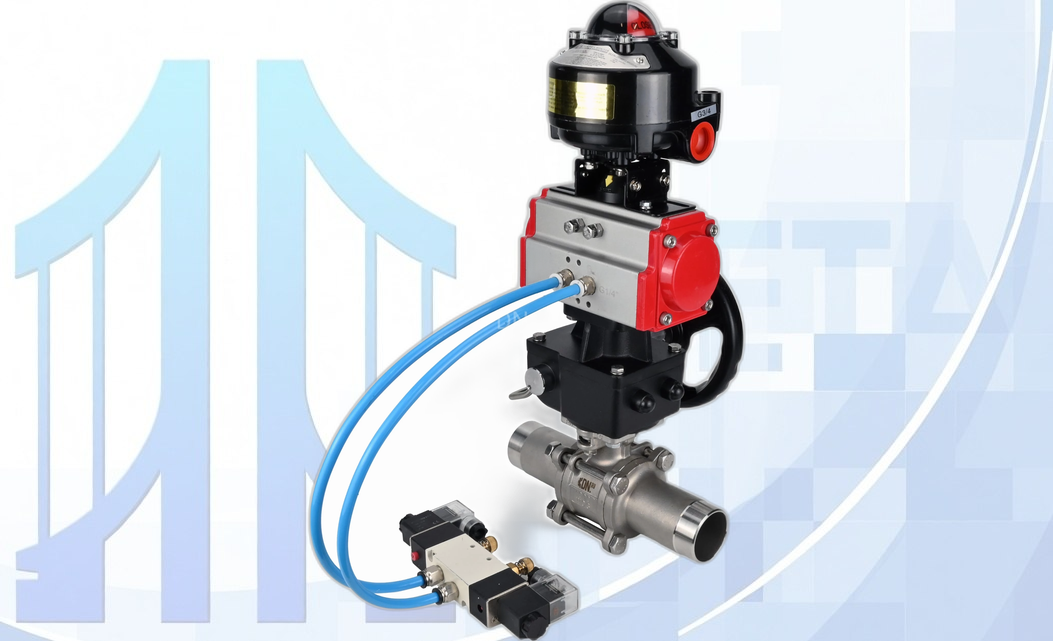 Кран шаровой BV3131P(3pc)-FP-W-ISO-H LONG Ду10 Ру63, под приварку, с пневмоприводом PA-DA-052, с 4V320-10 220В, БКВ APL-510N Ex, MON1-250-T26-ISO
