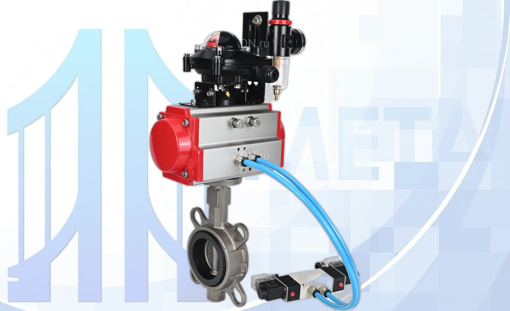 Дисковый поворотный затвор Ду100 PN16 с п/п PA-SA-130, пневмораспр. 4V320-10 220В, БКВ APL-210N и БПВ AFC2000 вес-17,015