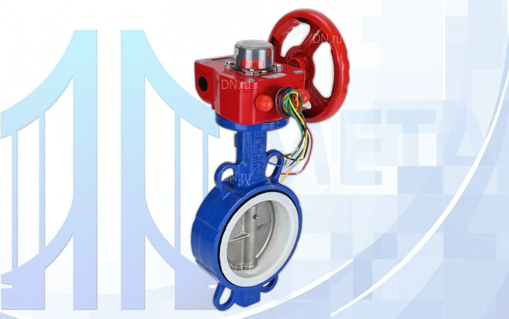 zatvor-ruchnoi-dn-ru-wcb-ptfe-s-hgbf-dn100-1 Дисковый поворотный затвор Ду100 Ру16 с редуктором HGBF RQN1-180Z с индикатором положения и датчиком обратной связи вес-5,4