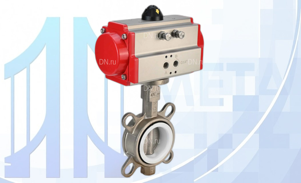 Дисковый поворотный затвор DN80 PN16 с п/п PA-DA-083 2-го действия вес товара-5,7