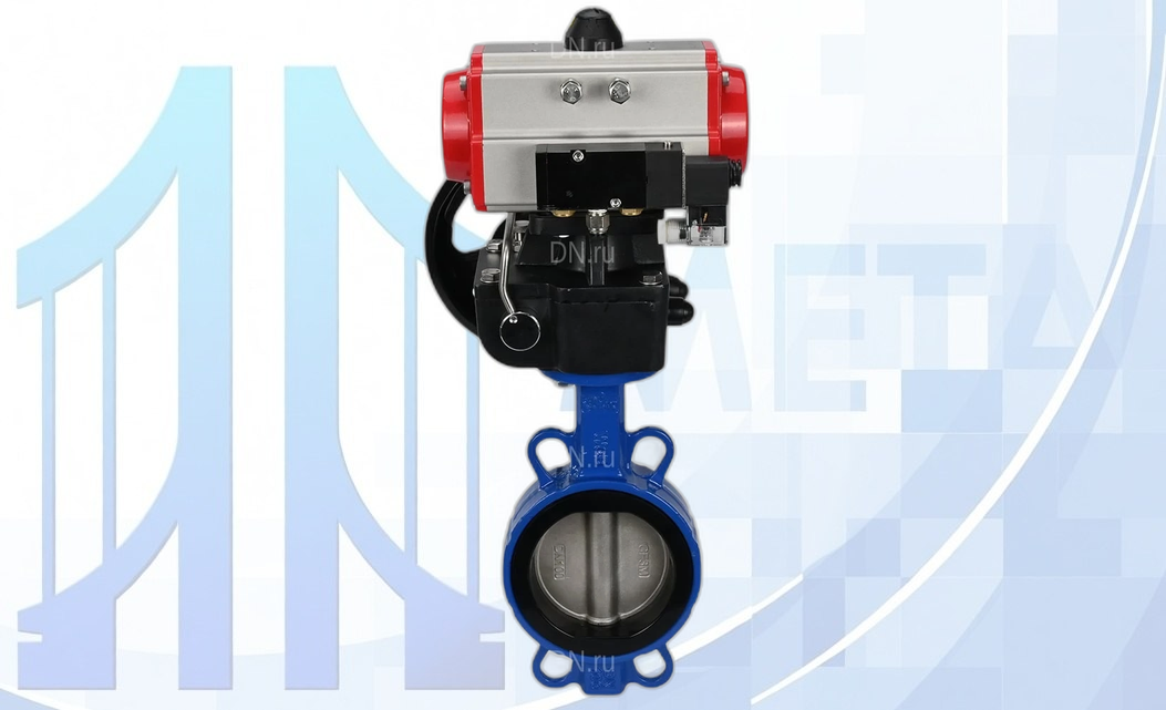 Дисковый поворотный затвор DN200 PN16 с пн/пр PA-DA-130, с пн/распр. 4V320-08 220В, с ручн. дубл. MON3-700-T38-ISO вес-28,5